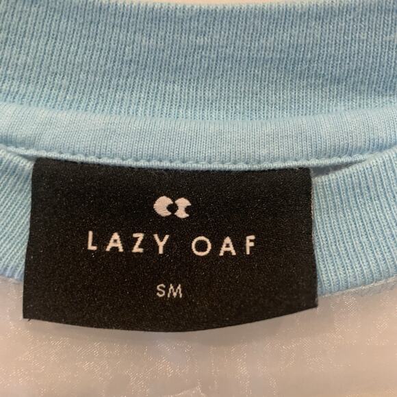 Lazy Oaf Grumpy Cat Mesh Ruffle top Tunic Womens Small Powder Blue - Picture 3 of 8